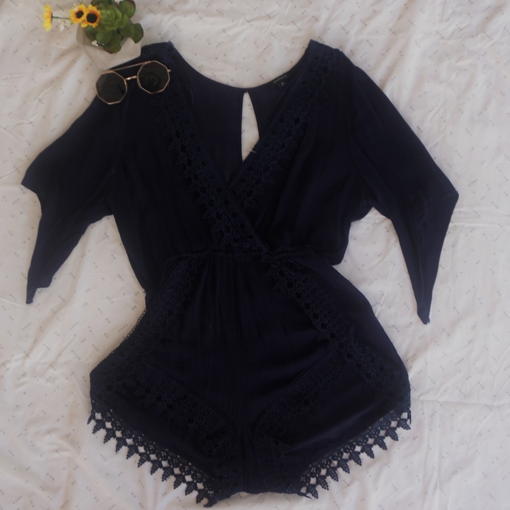 Lacy ambiance navy blue short romper size medium